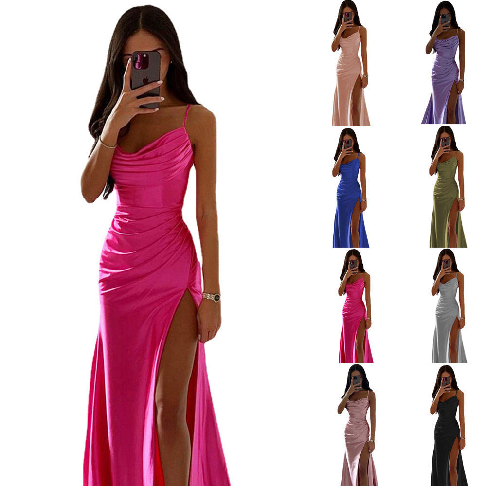 Valenzora | Satiniertes, eng anliegendes Bodycon-Kleid mit Schnürung, Falten und Schlitz