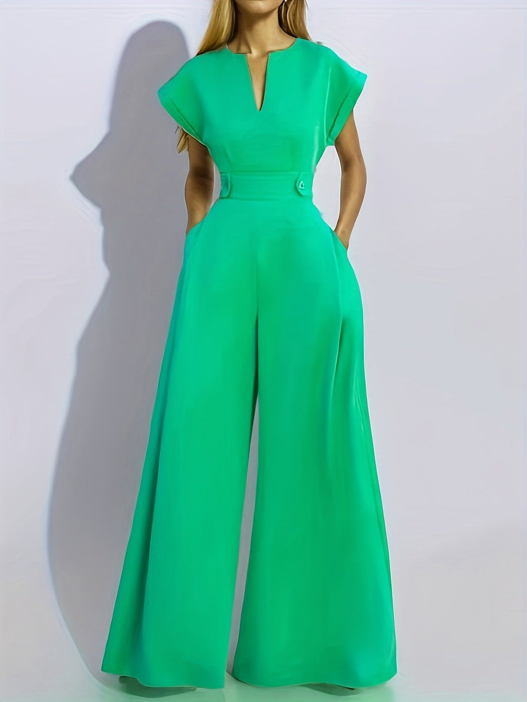 Valenzora | Casual solid color patchwork V-neck short-sleeved dresses