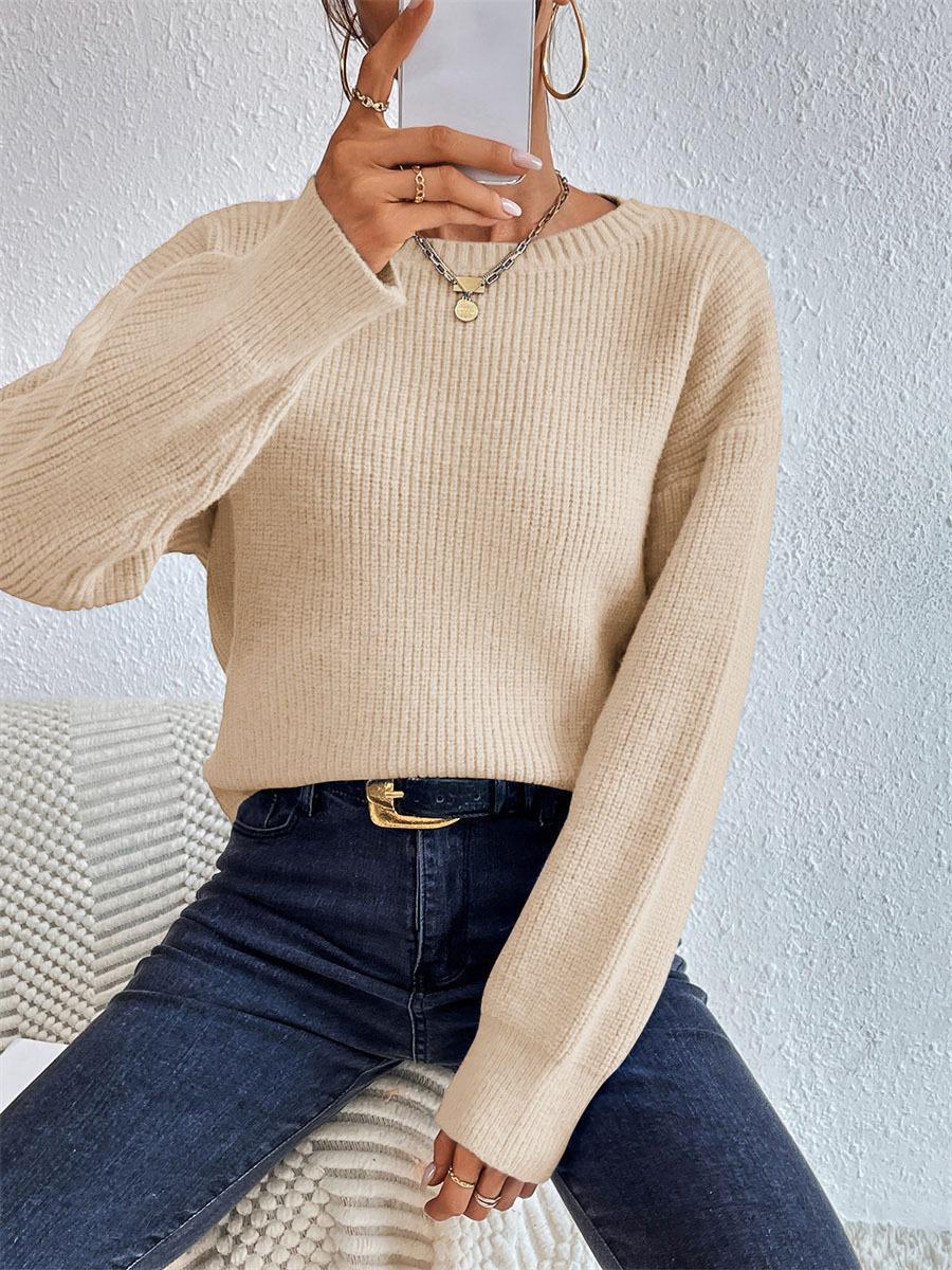 Damen Freizeit-Strickpullover mit entspannter Passform und eleganten Rippdetails, Größe [size]
