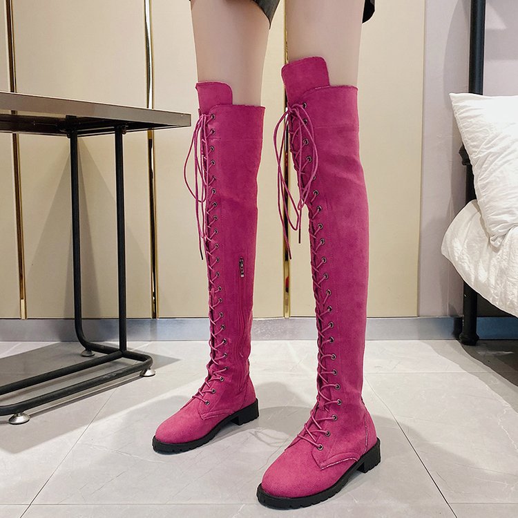 Women's over-the-knee boots with sophisticated lacing and robust sole, size Valenzora