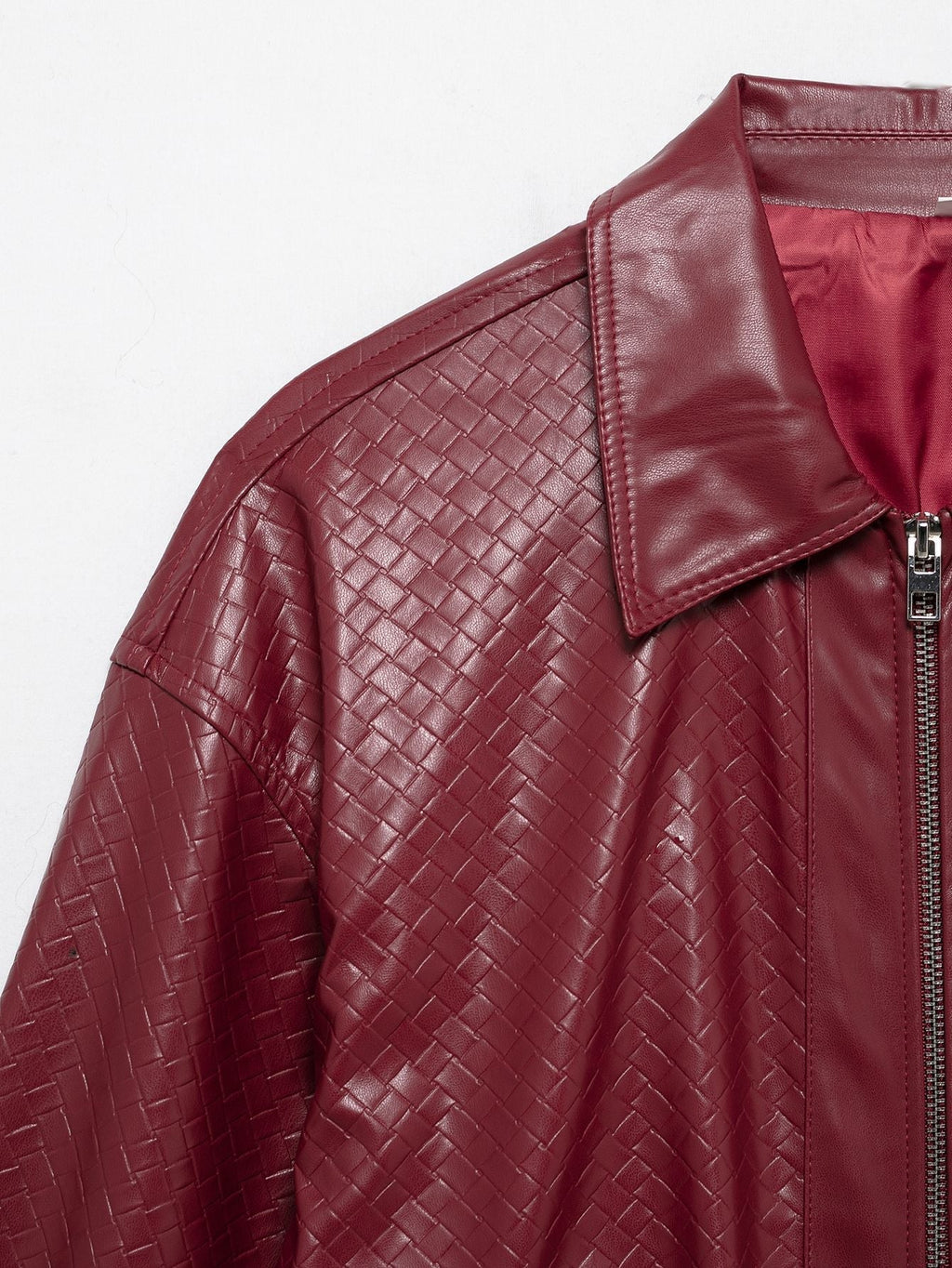 Valenzora | Woven Faux Leather Bomber Jacket