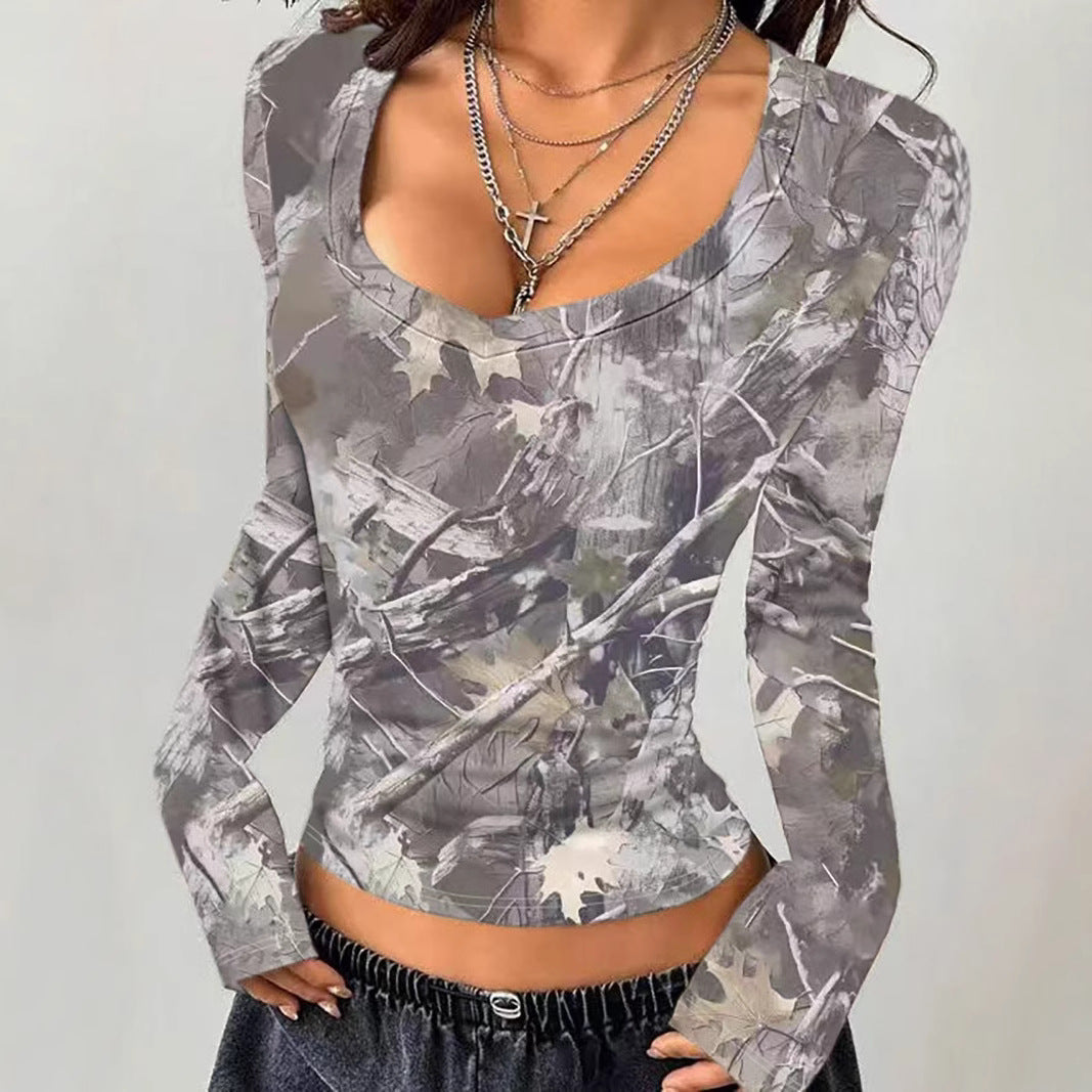 Women's long-sleeved shirt with camouflage pattern, size