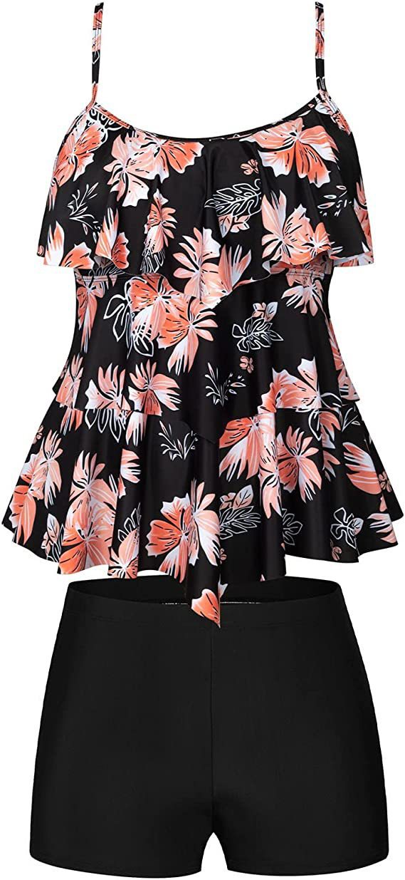 Women's tankini set with charming flowy top and comfortable shorts, size