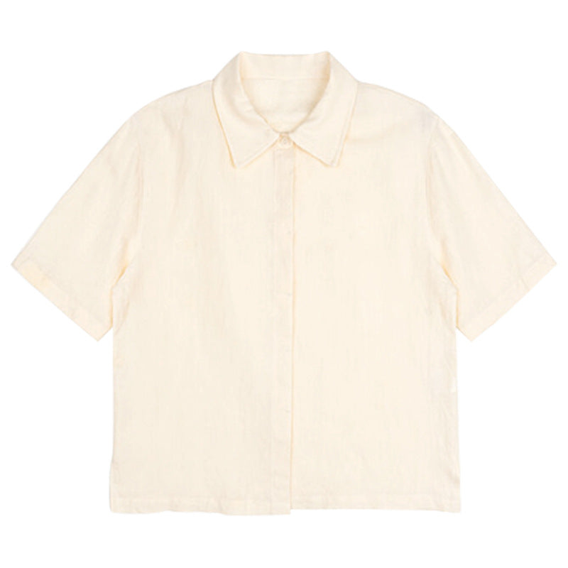 Women's short-sleeved linen blouse with classic collar and relaxed fit, size [size missing]