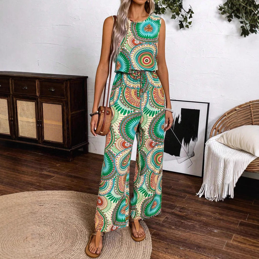 Women's wide-leg set with decorative pattern, size