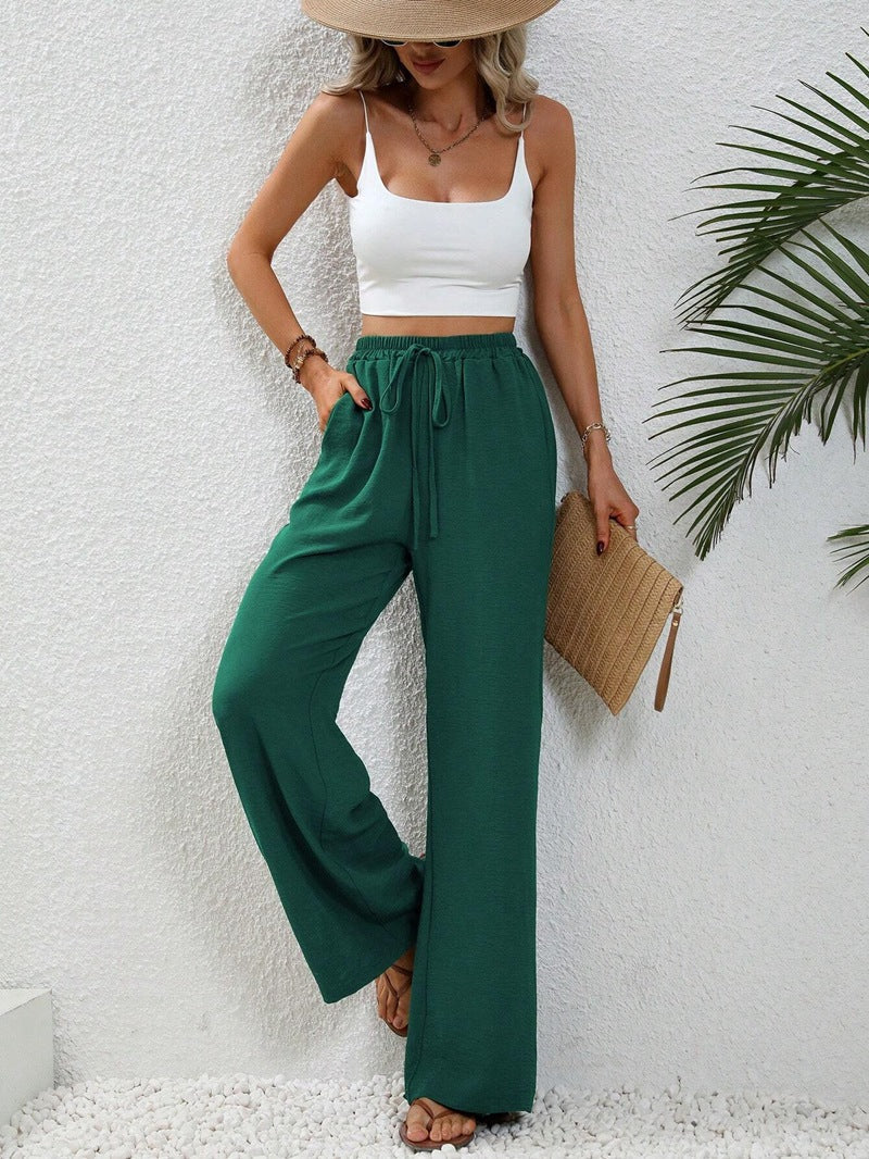 Elegante Damen-Hose mit weitem Bein aus leichtem Baumwoll-Mix mit elastischem Bund, Größe [size missing]