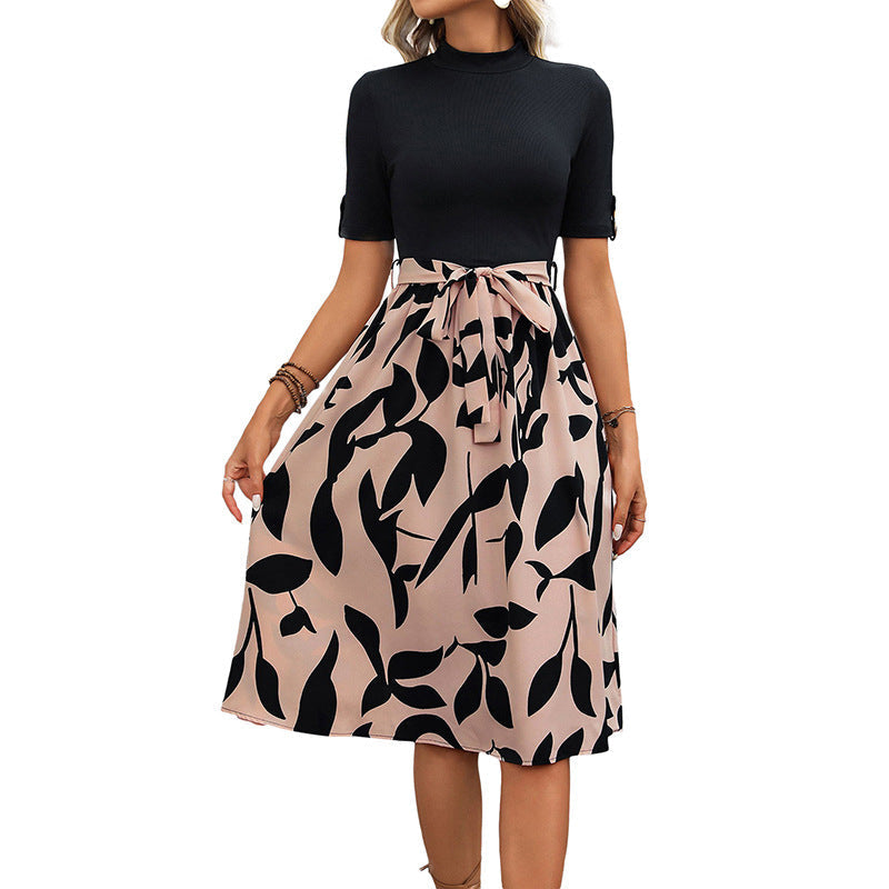 Damen-Midikleid mit elastischem Bund und elegantem Blumendesign, Größe S