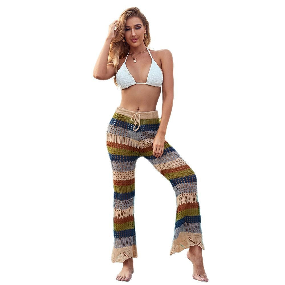 Luftige Häkelhose für Damen im Boho-Stil mit hoher Taille, Größe