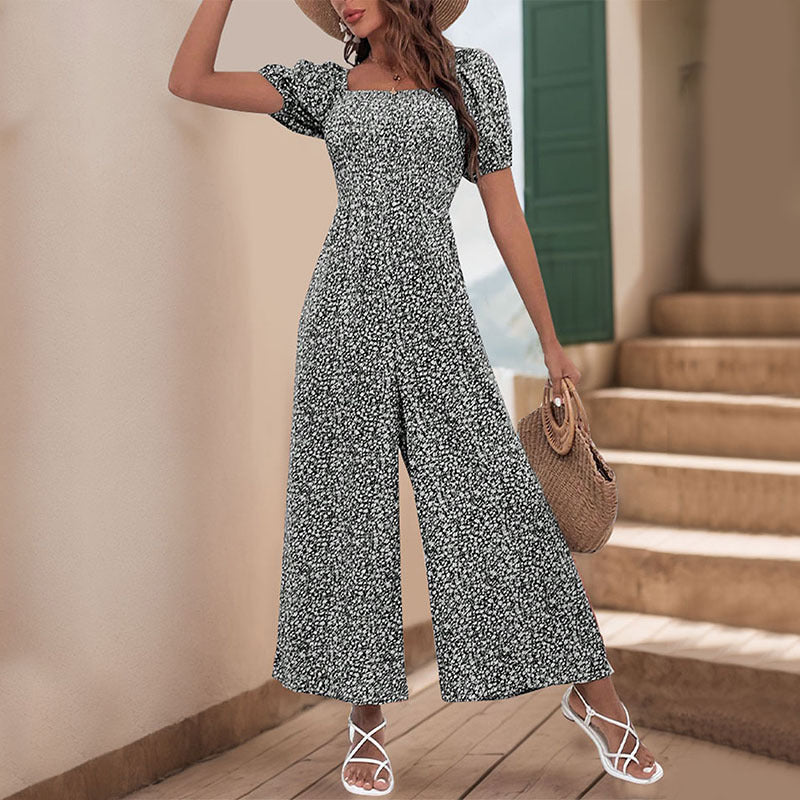 Women's oversized jumpsuit with puff sleeves and elasticated waistband, size