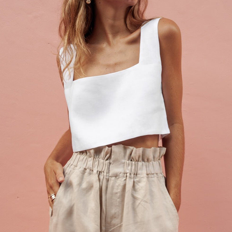 Women's cropped top with square neckline and wide straps, size [size missing]