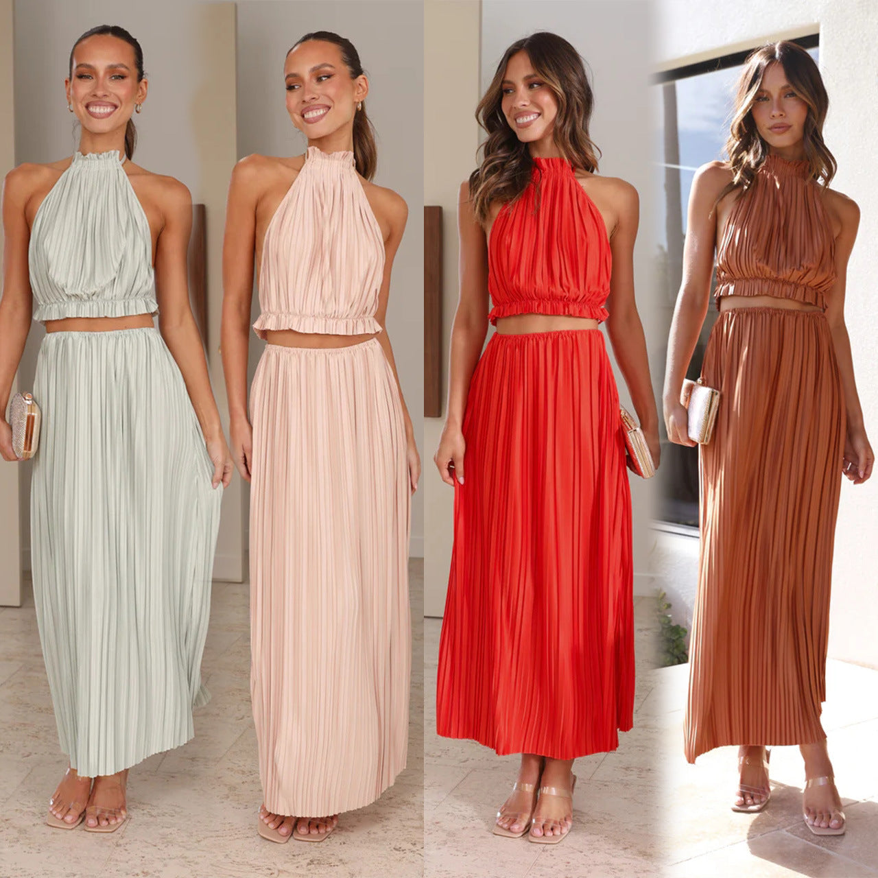 Valenzora | Year Sexy Halter Backless Sexy Lace-up Dress Pleated Dress