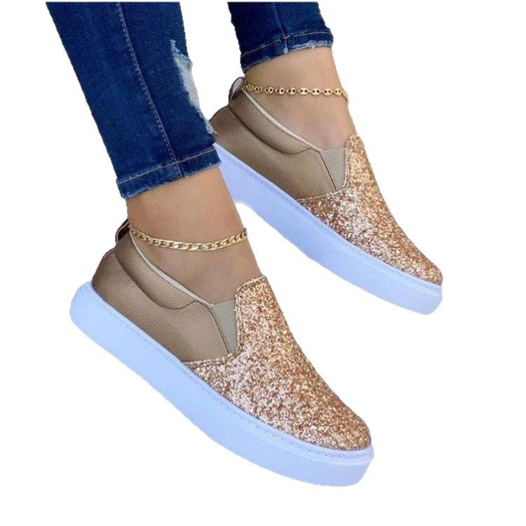 Women's slip-on sneakers with glittery upper and comfortable entry, size Valenzora