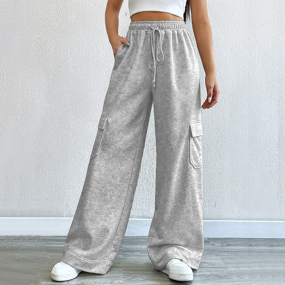 Women's wide-leg cargo trousers with elasticated waistband, size