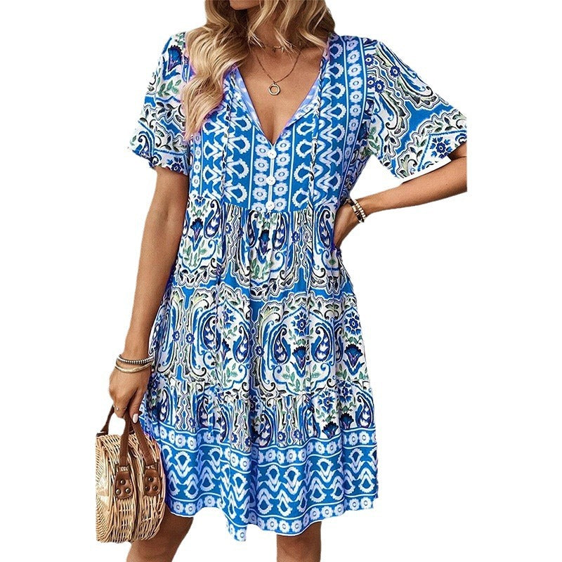 Women's casual dress with playful floral design and light A-line Drune