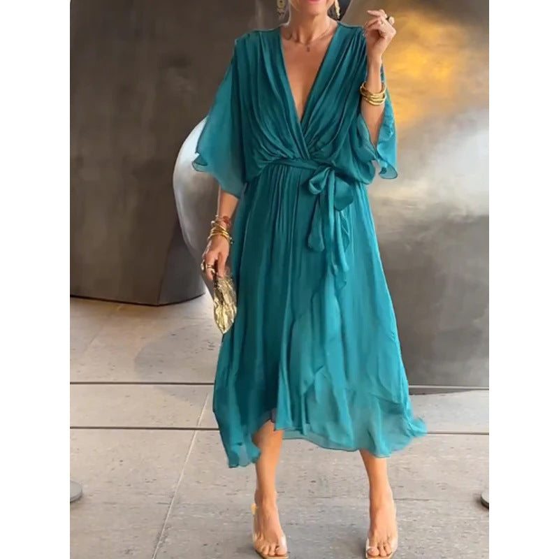 Valenzora | Lace-up Batwing Sleeve Irregular Dress