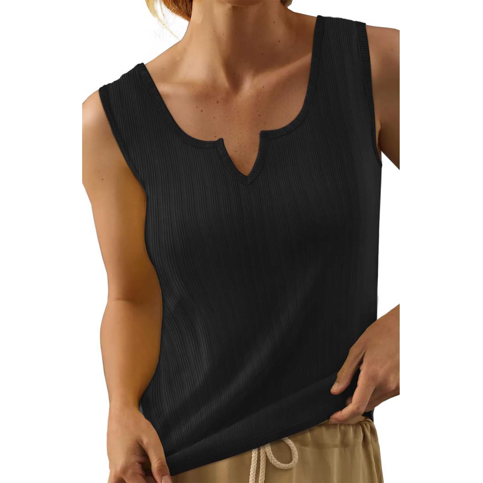 Women's sleeveless top with structured V-neck and fine rib design, size Valenzora