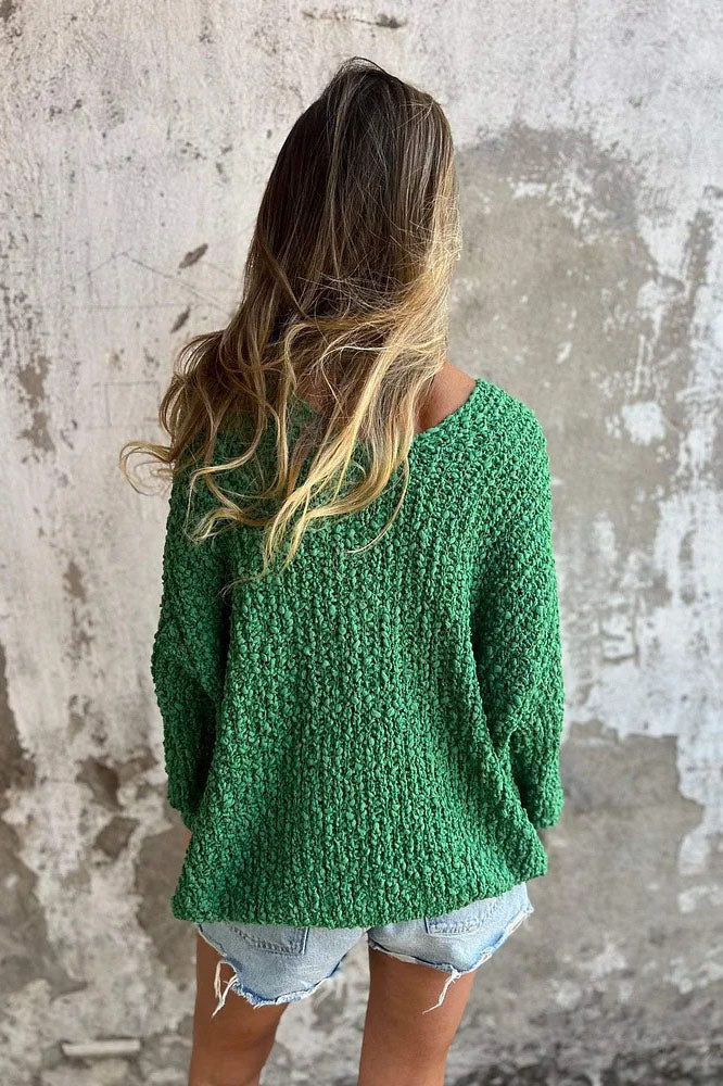 Valenzora Grobstrick-V-Ausschnitt gemütlicher Langarmpullover