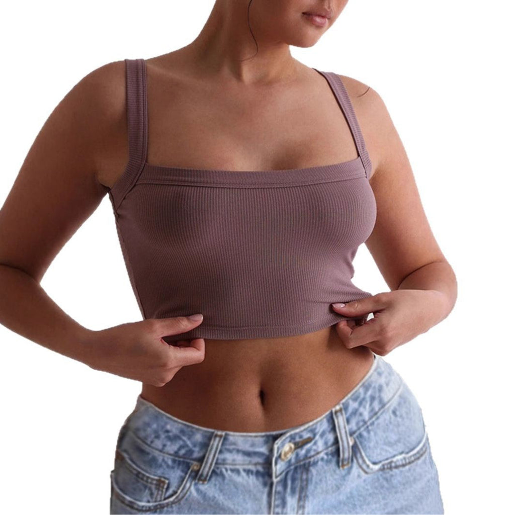 Women's figure-hugging crop top with wide straps and ribbed texture, size Valenzora