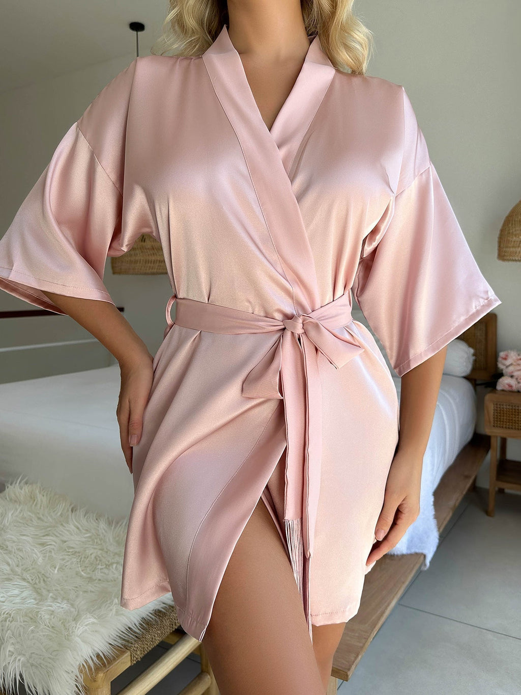 Valenzora Kurze Strickjacke mit Kordelzug, Quasten, Bademantel, Sexy Pyjamas