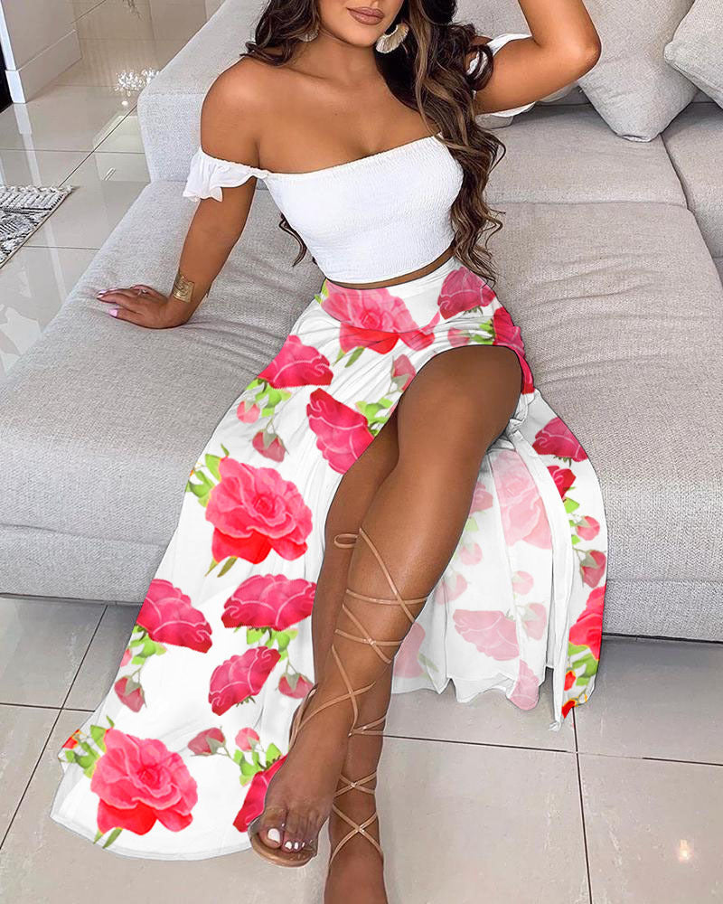 Valenzora | Seductive Off-Shoulder One-Shoulder Split Skirt Set