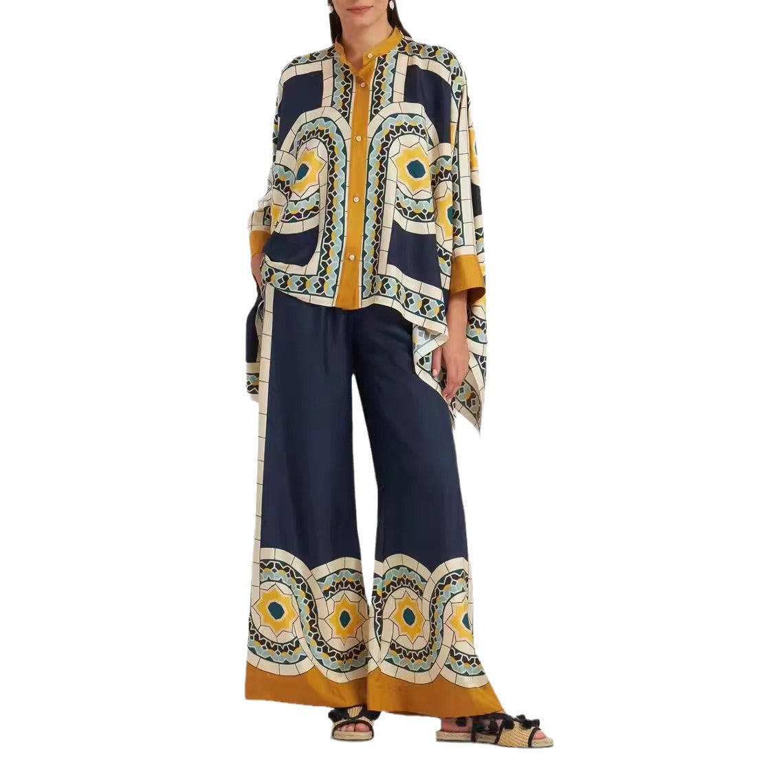 Valenzora | Stand-up collar top and trouser set