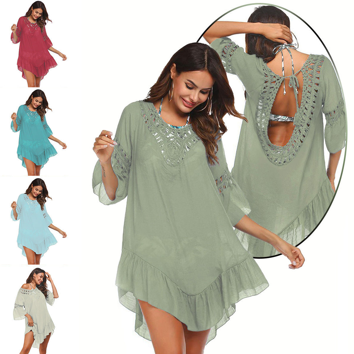 Women's casual beach throw with aesthetic openwork pattern and open back, size Valenzora