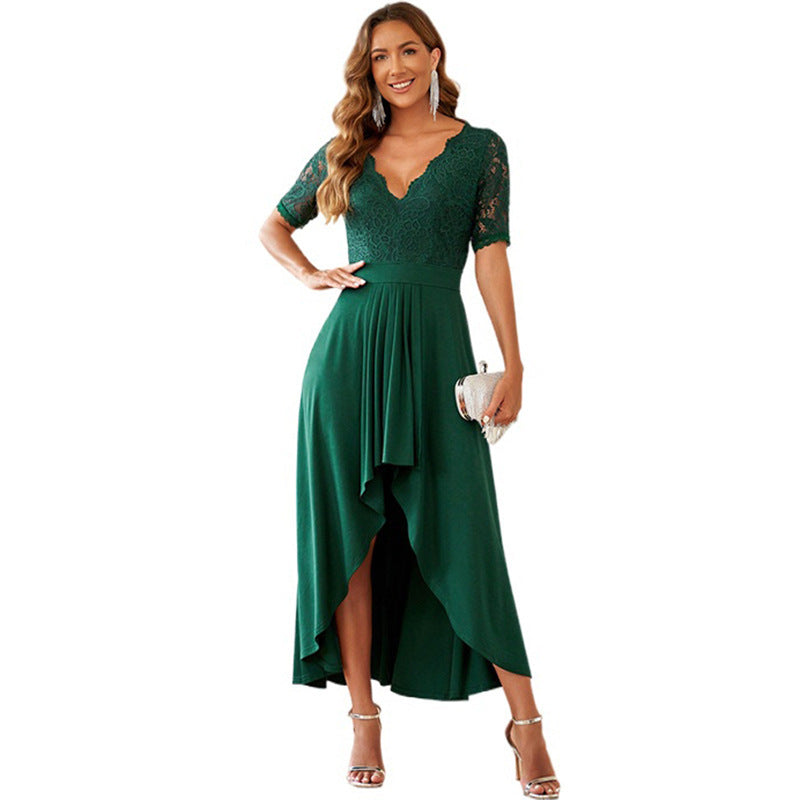 Elegantes Damen-Abendkleid mit tiefem V-Ausschnitt und gerafftem Saum, Größe S