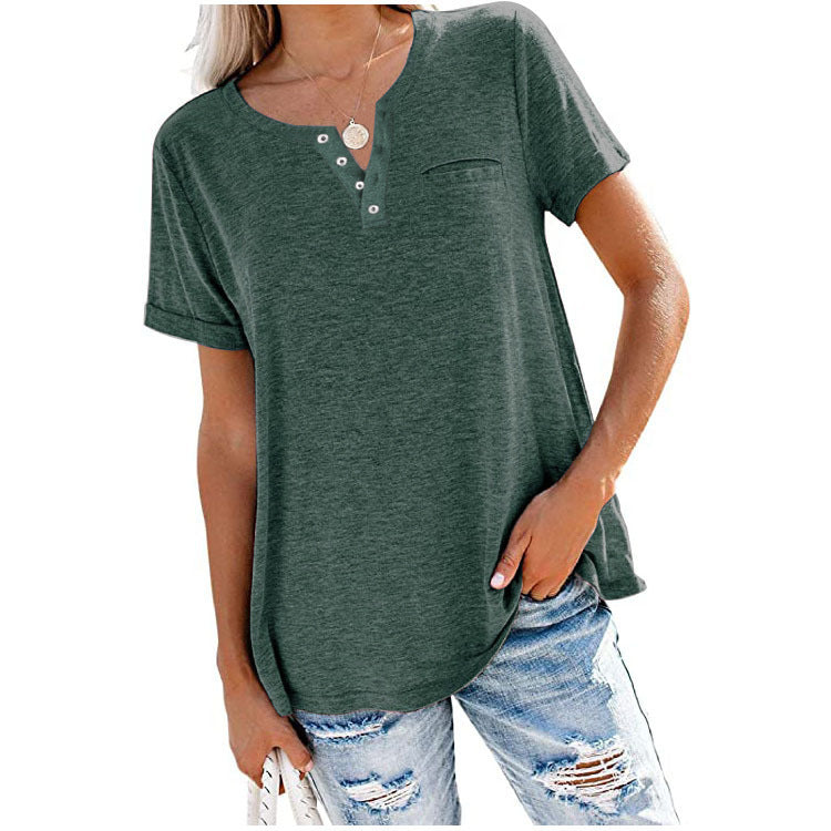 Damen-Freizeit-T-Shirt mit Knopfleiste und Brusttasche, Größe