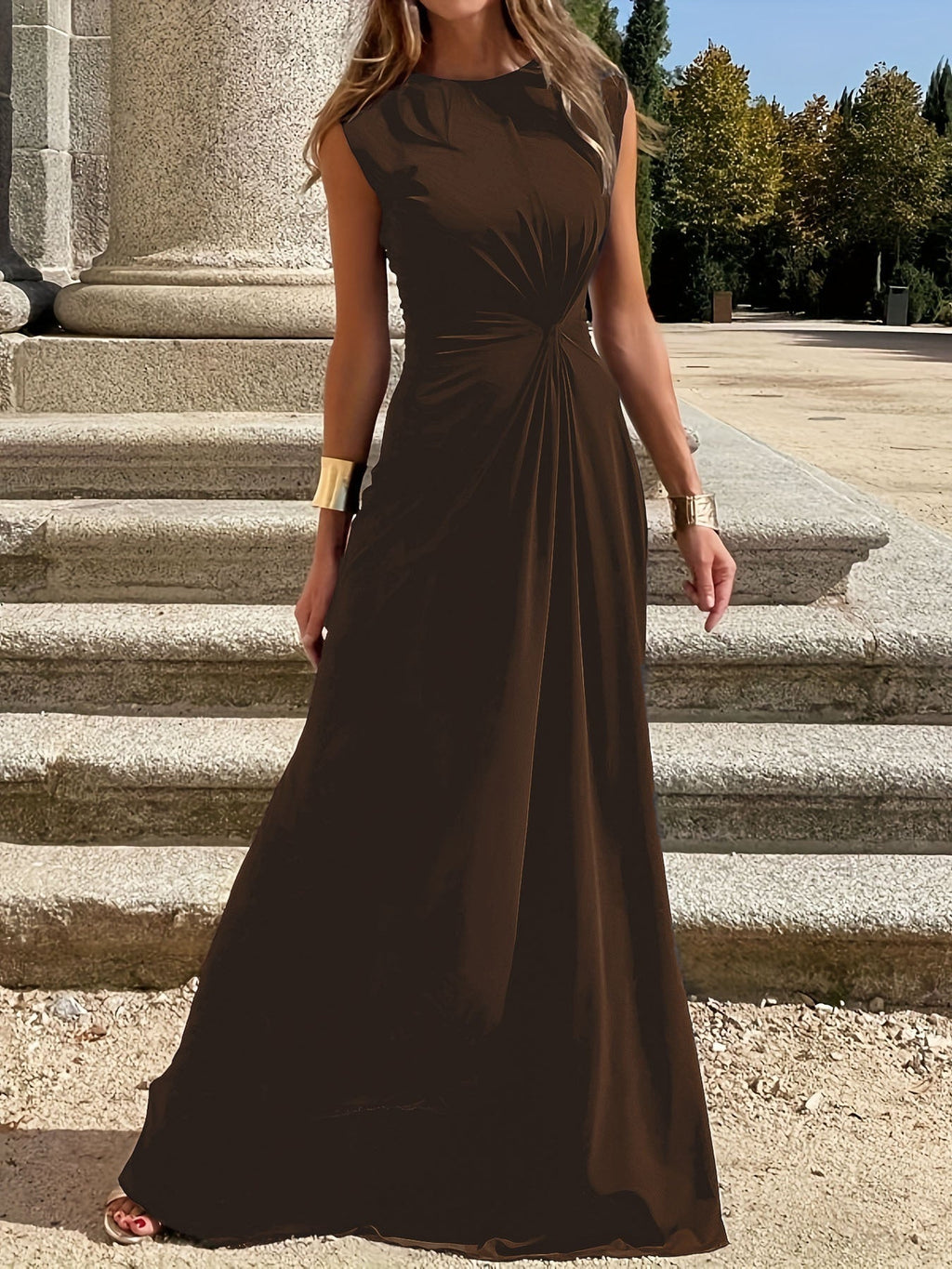 Women's elegant evening dress with chic pleats and figure-hugging cut, size [size missing]