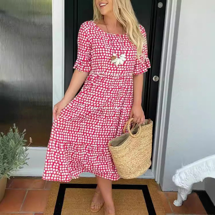 Valenzora | Summer Round Neck Printed Short Sleeve Dress