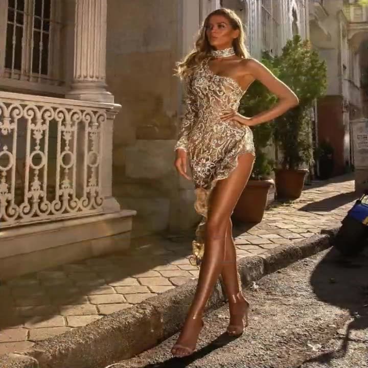 Valenzora | Damen kokettes, transparentes Minikleid mit schimmernden silbernen Spitzendetails