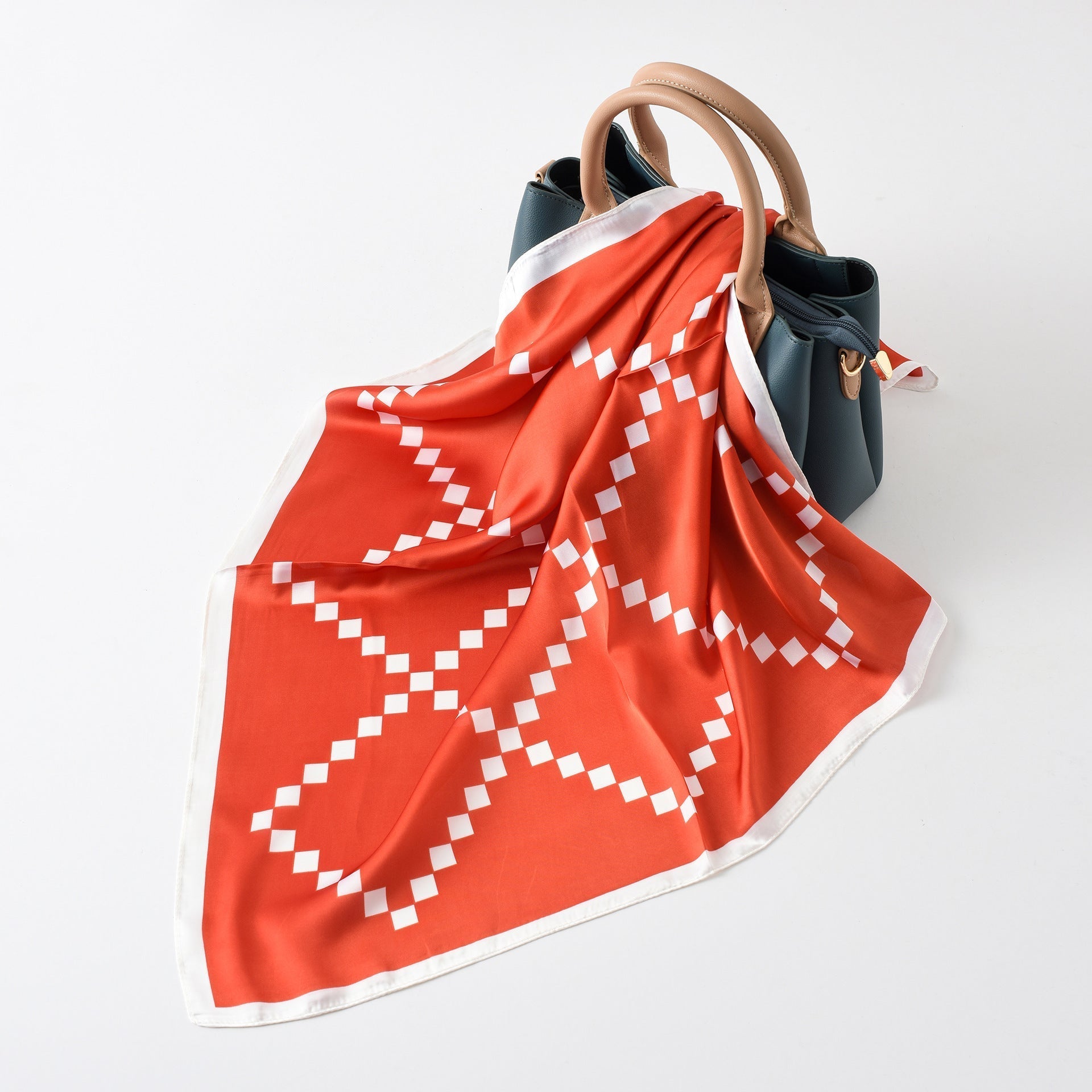 Women's silk scarf with a modern graphic design and luxurious sheen, size S