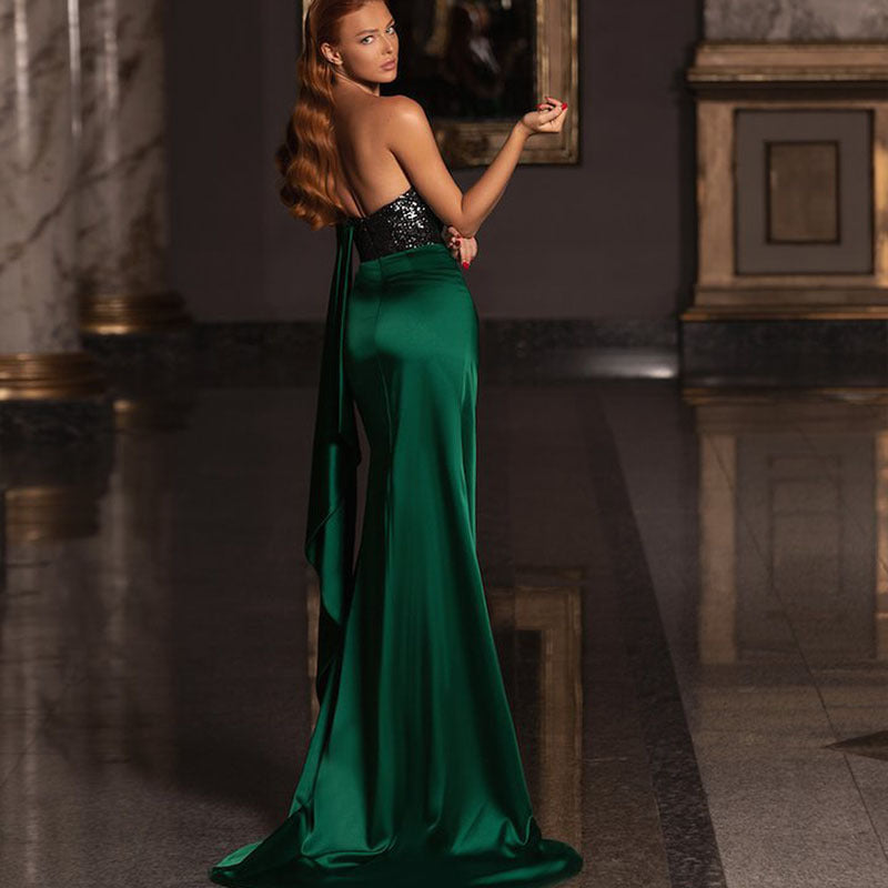 Elegantes Damen-Abendkleid mit transparentem Oberteil und hohem Schlitz, Größe