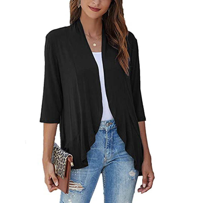 Women's lightweight chiffon jacket with open front and 3/4 sleeves, size