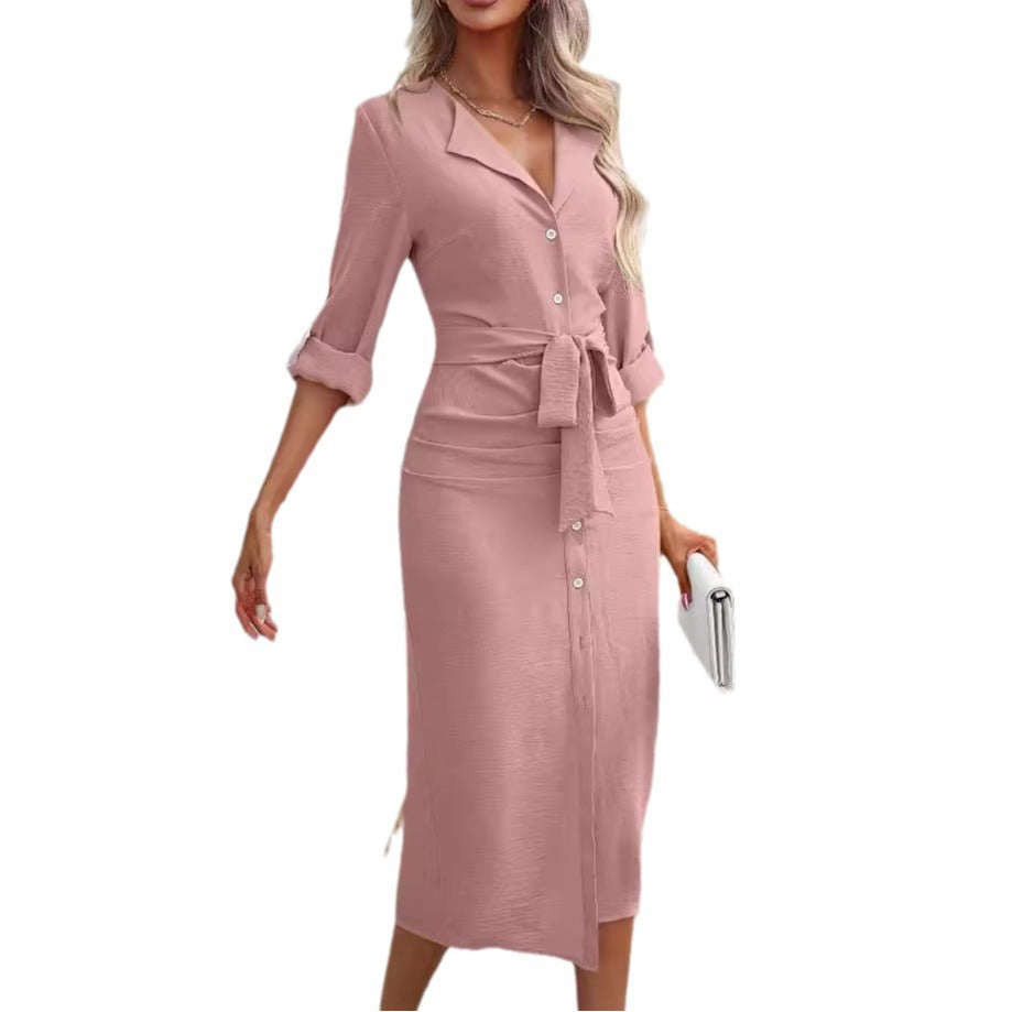 Women's shirt dress with tie belt and button detail, size S
