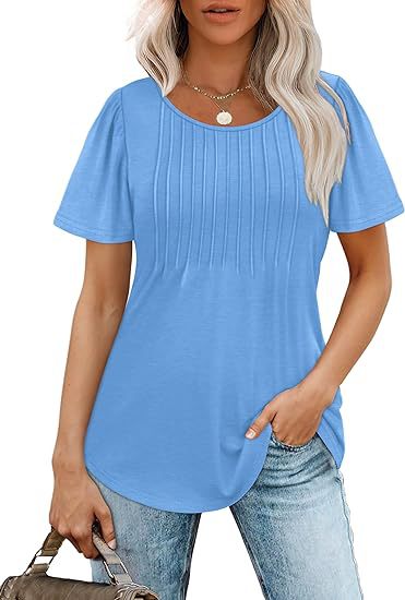 Women's summer T-shirt with pleated design, size