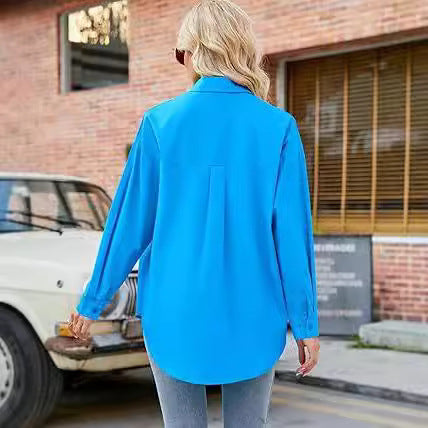 Women's relaxed-fit shirt blouse with long sleeves and modern details, size S