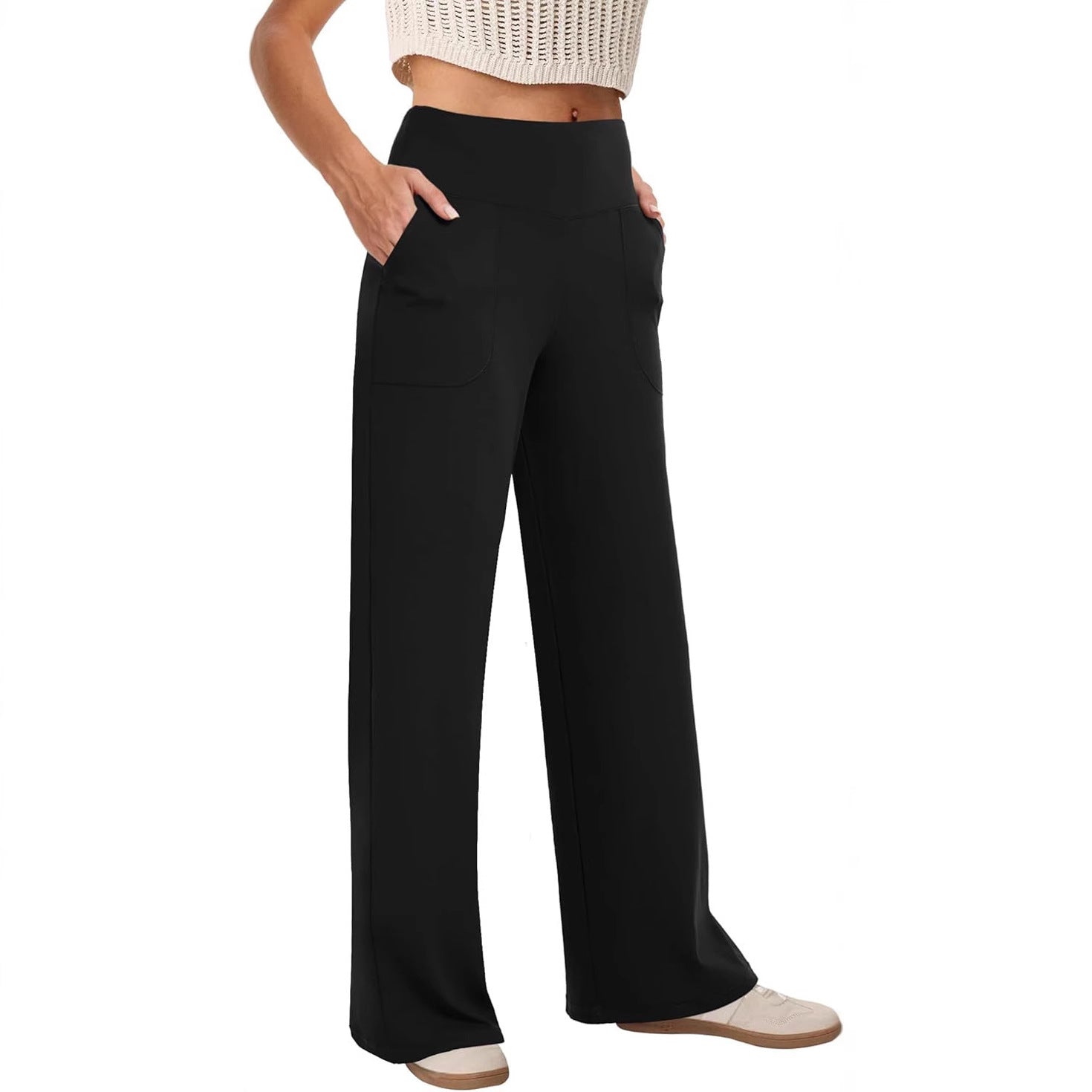 Women's comfortable leisure trousers with side pockets and elastic waistband, size