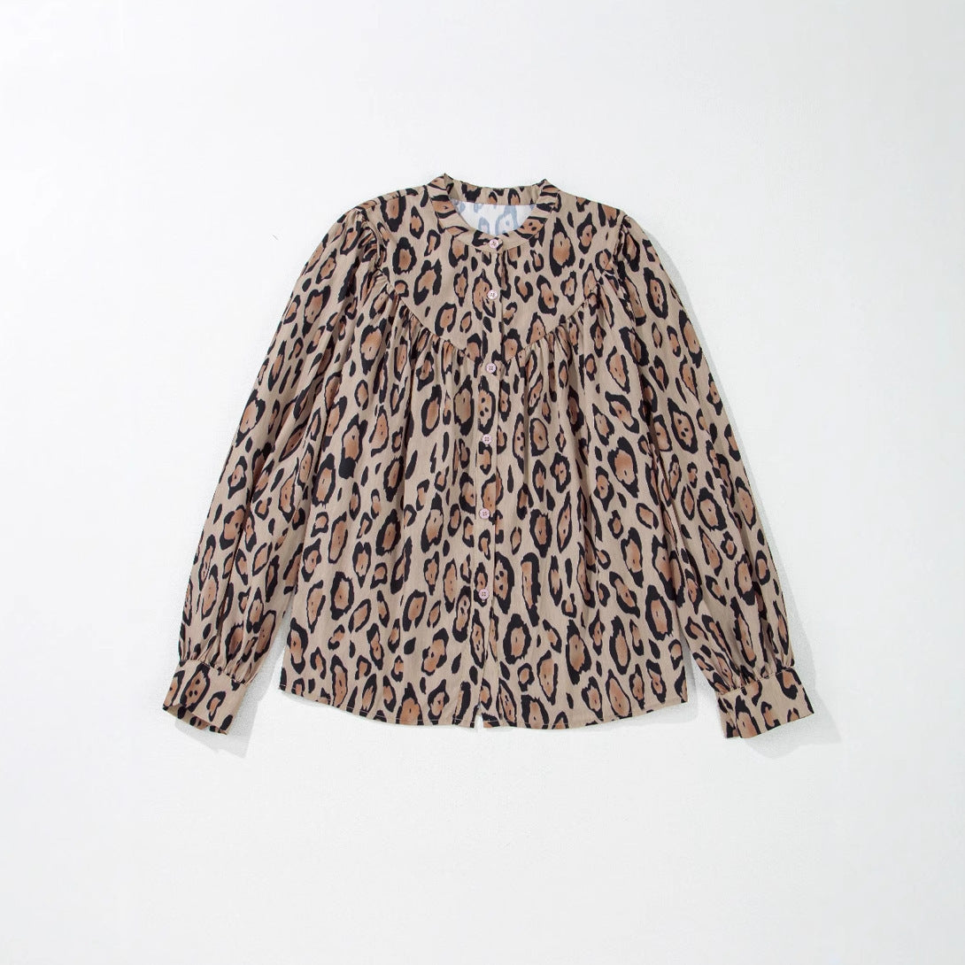 Women's blouse with voluminous sleeves and luxurious leopard print, size S