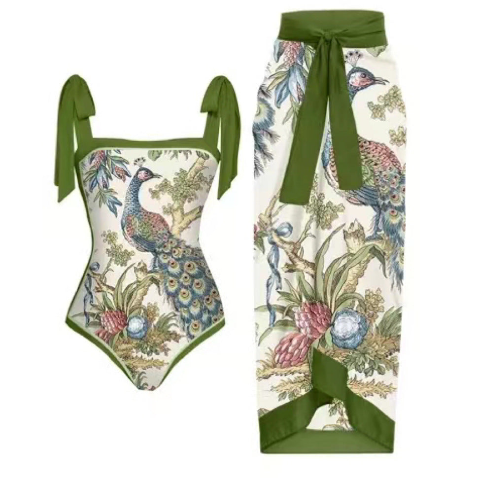 Women's wrap skirt with floral motifs and elegant bow appliqué, size Valenzora