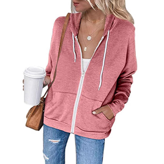 Women's casual hooded sweatshirt with full-length zipper and practical pockets, size S