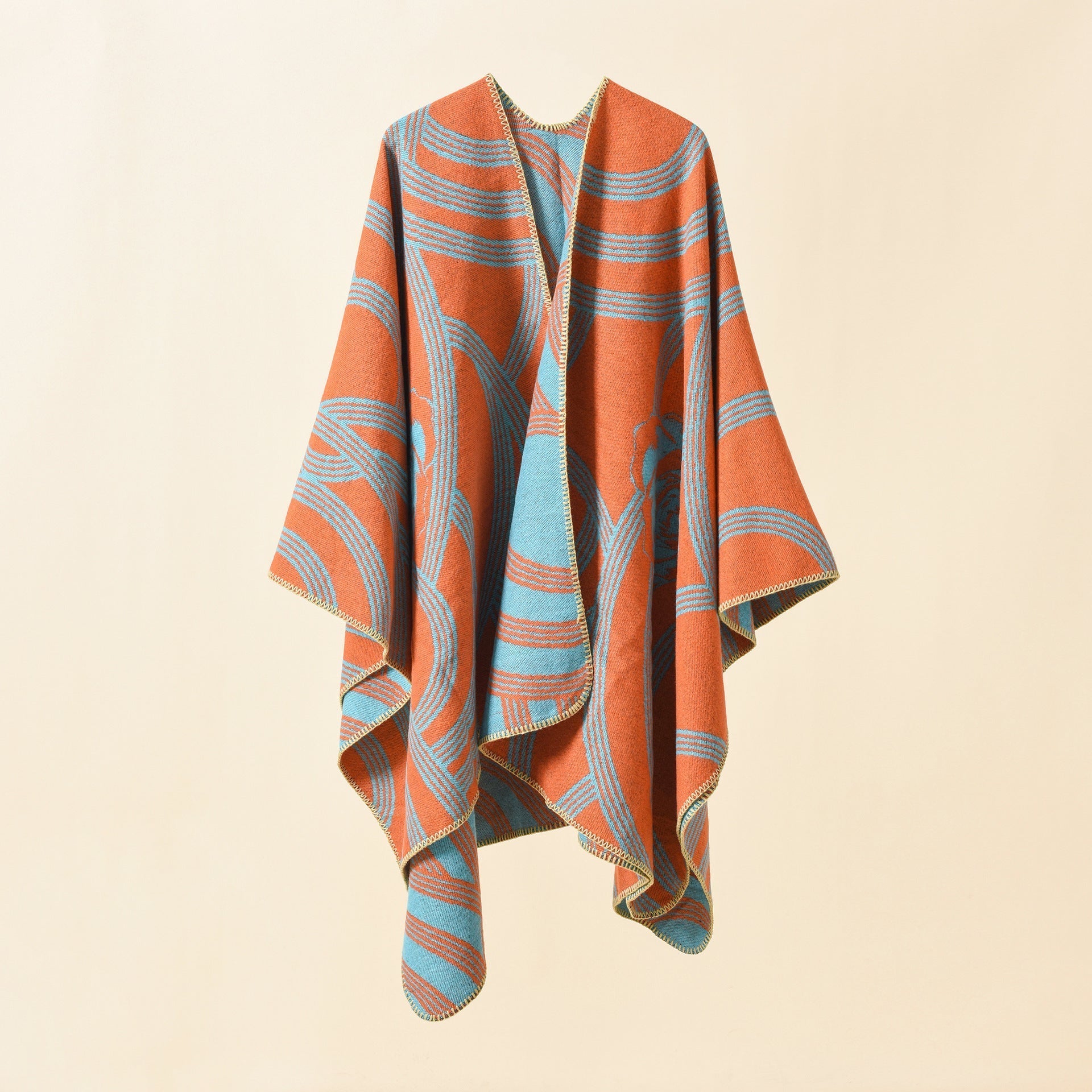 Women's Artful Wrap Poncho with Elegant Floral Design Valenzora