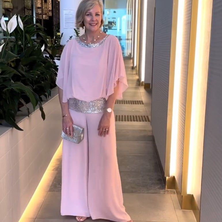 Eleganter Damen-Jumpsuit mit schimmerndem Bund, Größe