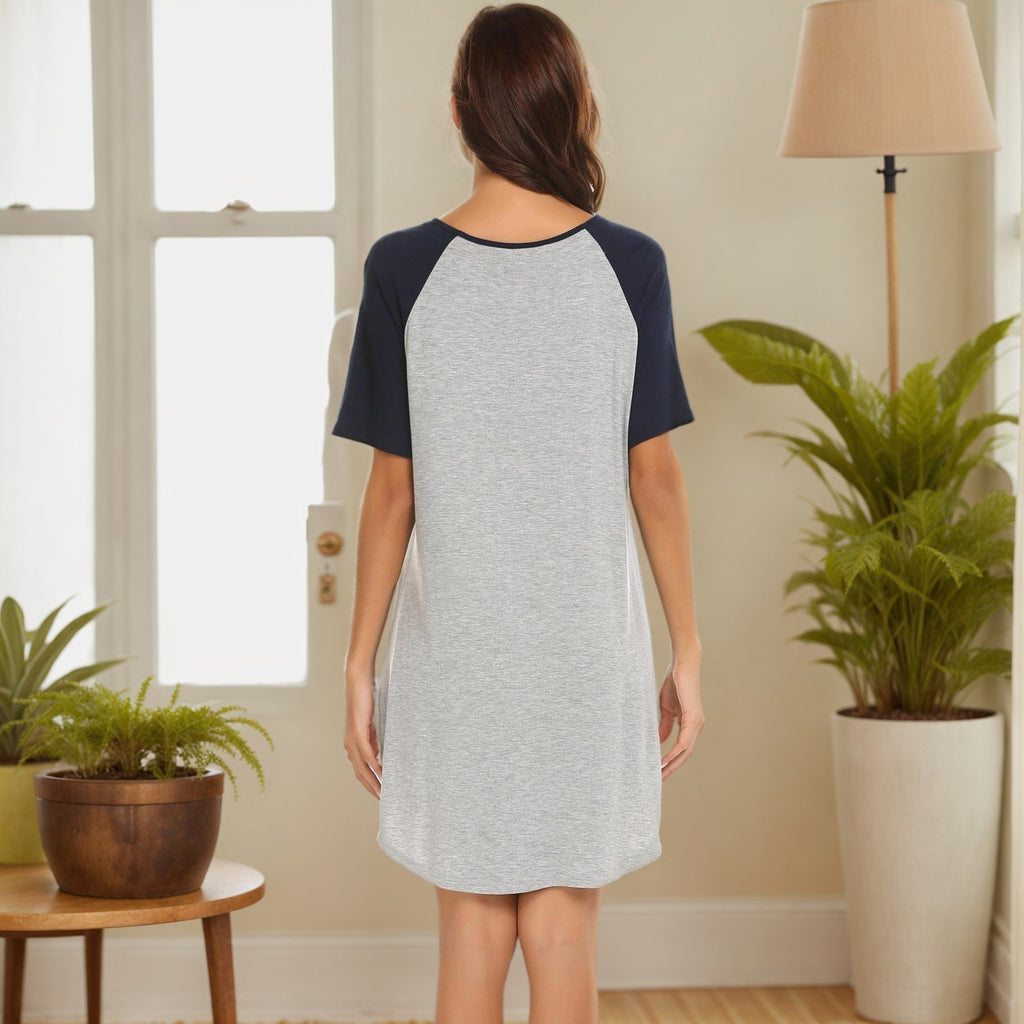 Damen Freizeit-T-Shirt-Kleid mit Kontrastärmeln und bequemem Schnitt, Größe S