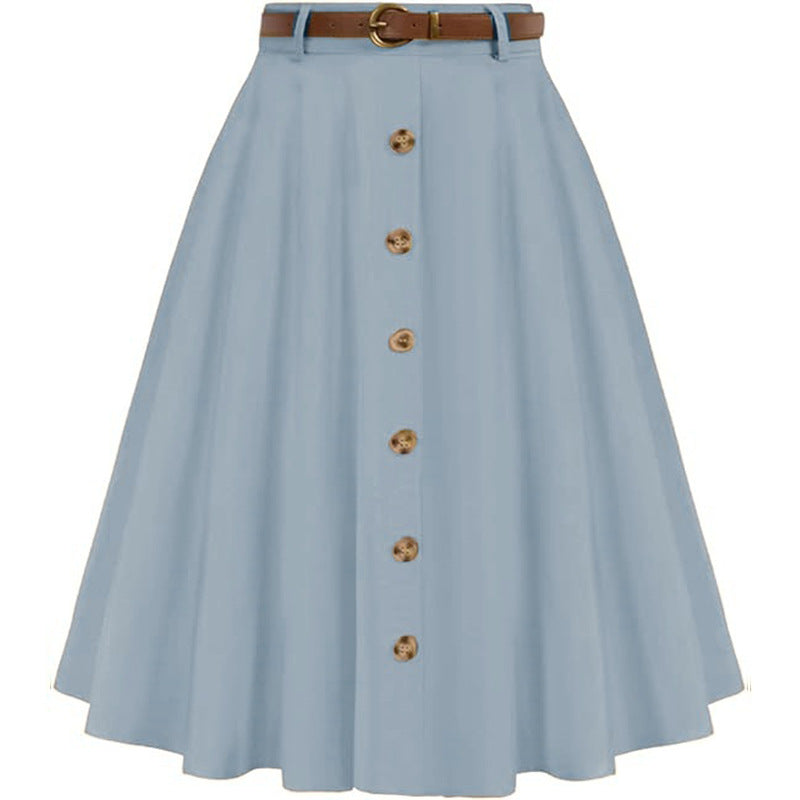 Women's A-line skirt with button placket and belt, size