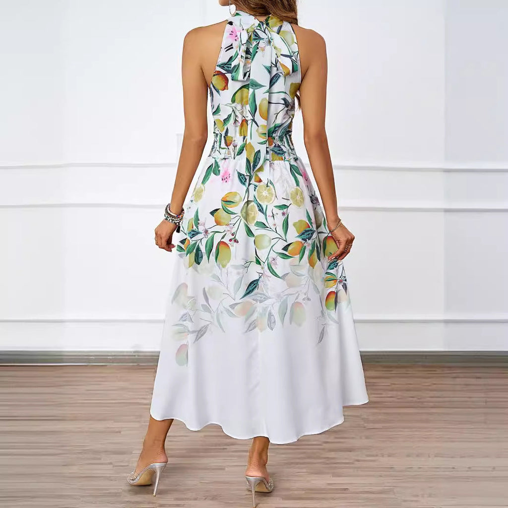 Women's midi dress with floral pattern and asymmetrical hem, size