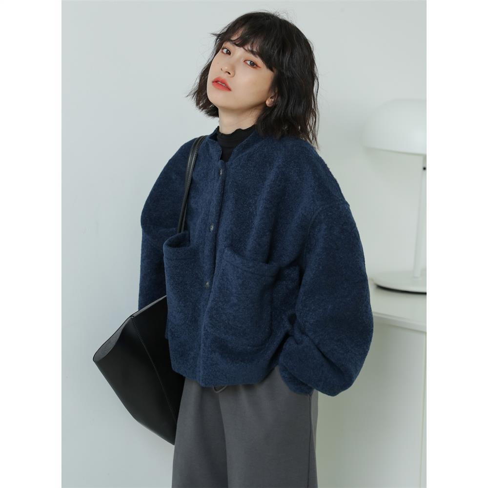 Valenzora Casual Long Sleeve Pockets Blue Jacket