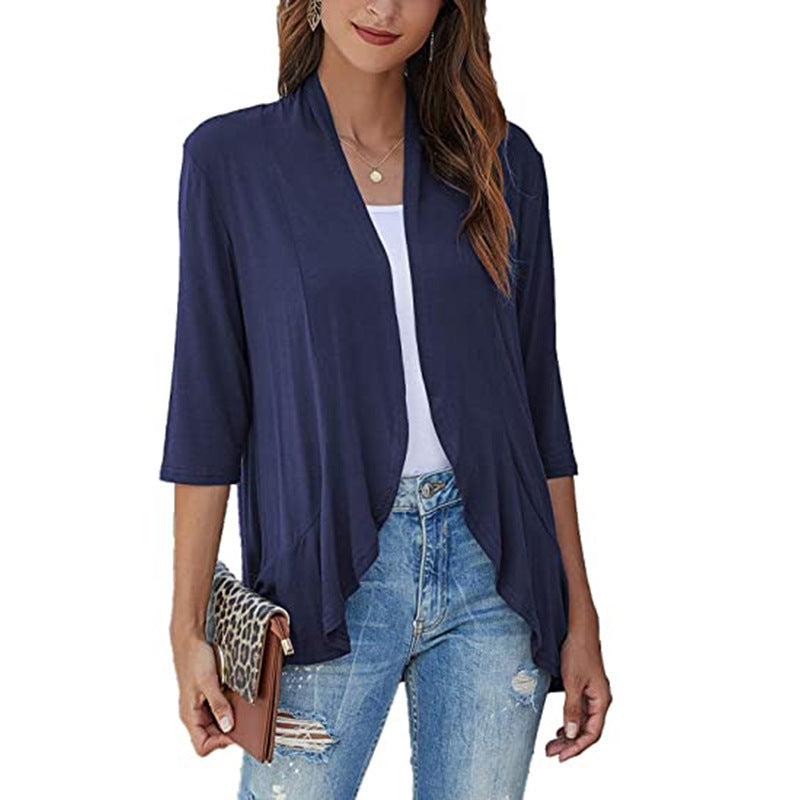 Women's lightweight chiffon jacket with open front and 3/4 sleeves, size