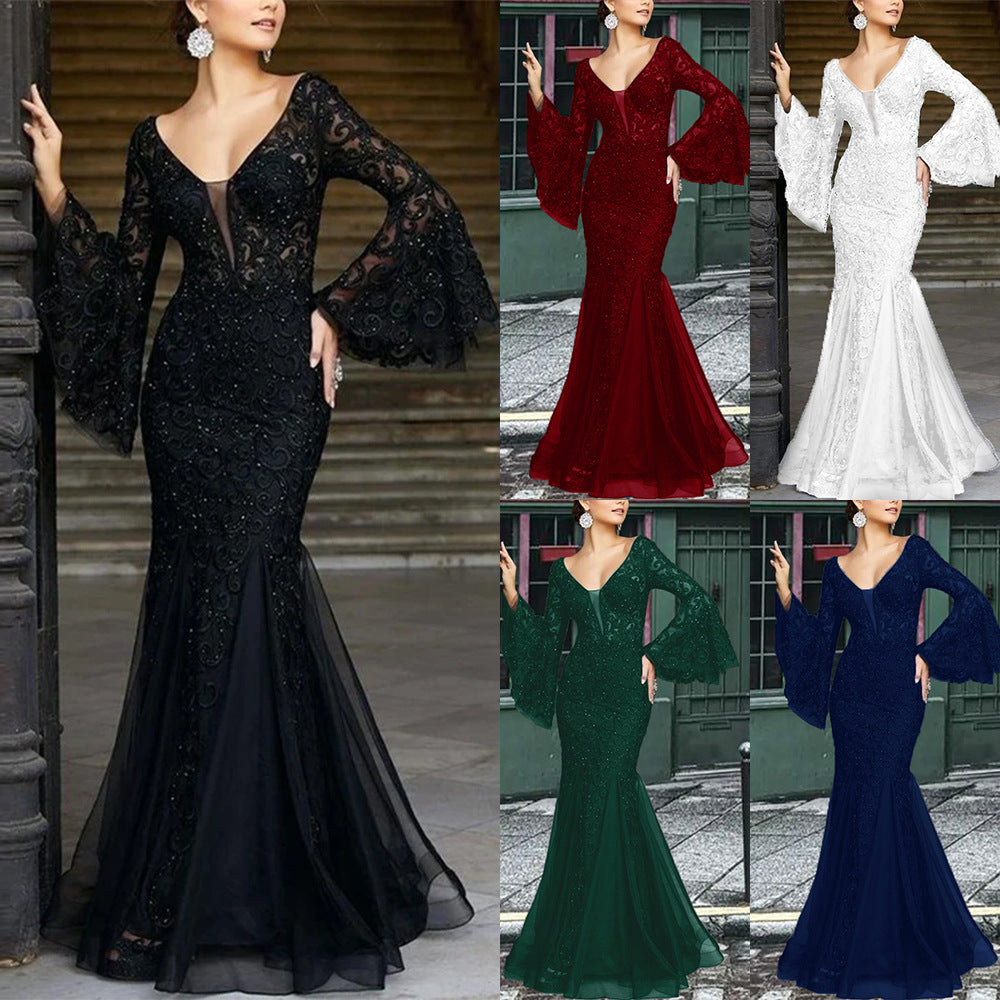 Valenzora | Schwarz-schmales Meerjungfrauen-Abendkleid mit Spitzenstickerei