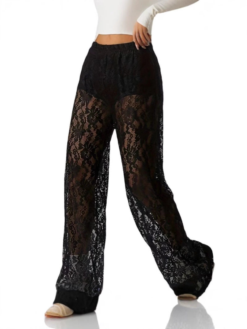 Elegante Damen-Spitzenhose mit weitem Schnitt und elastischem Bund, Größe